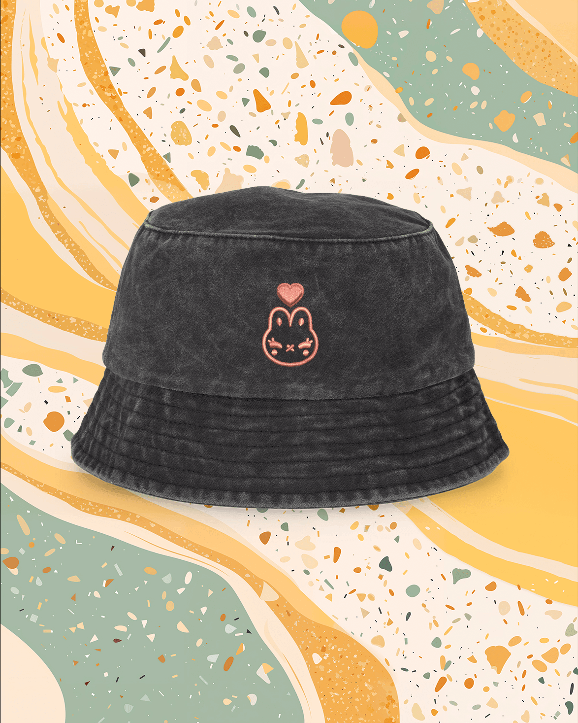 AKA020 cappello bucket nero vintage ricamo rosa