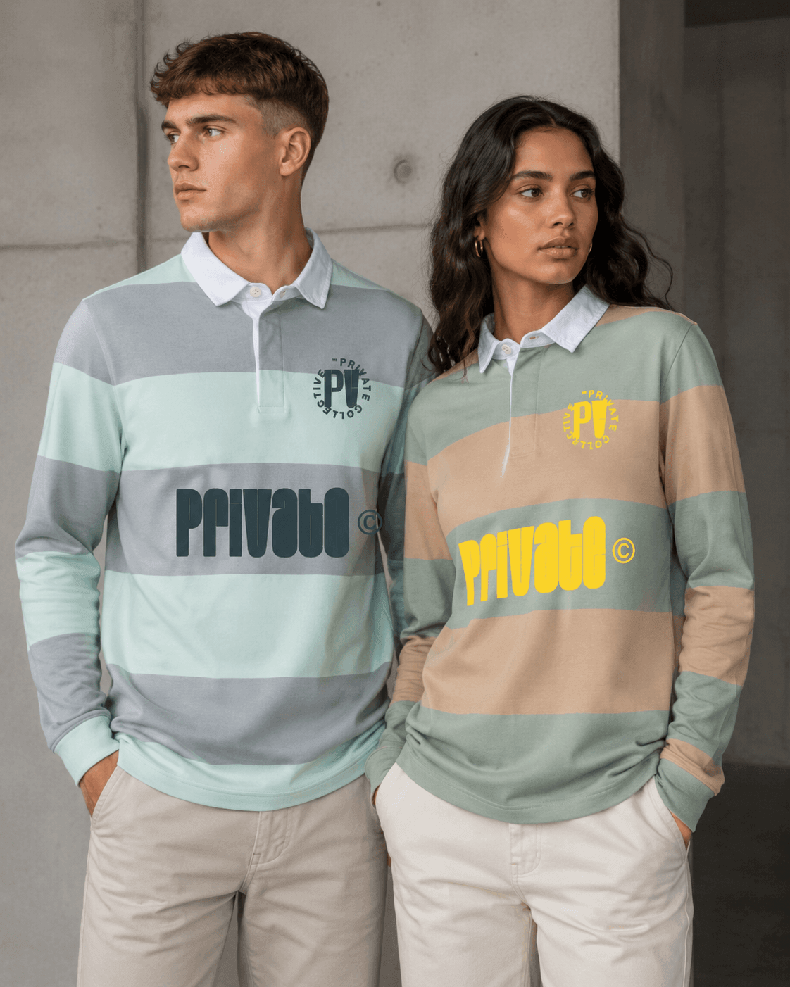 Polo rugby mint e polo rugby sage PRIVATE COLLECTIVE indossate