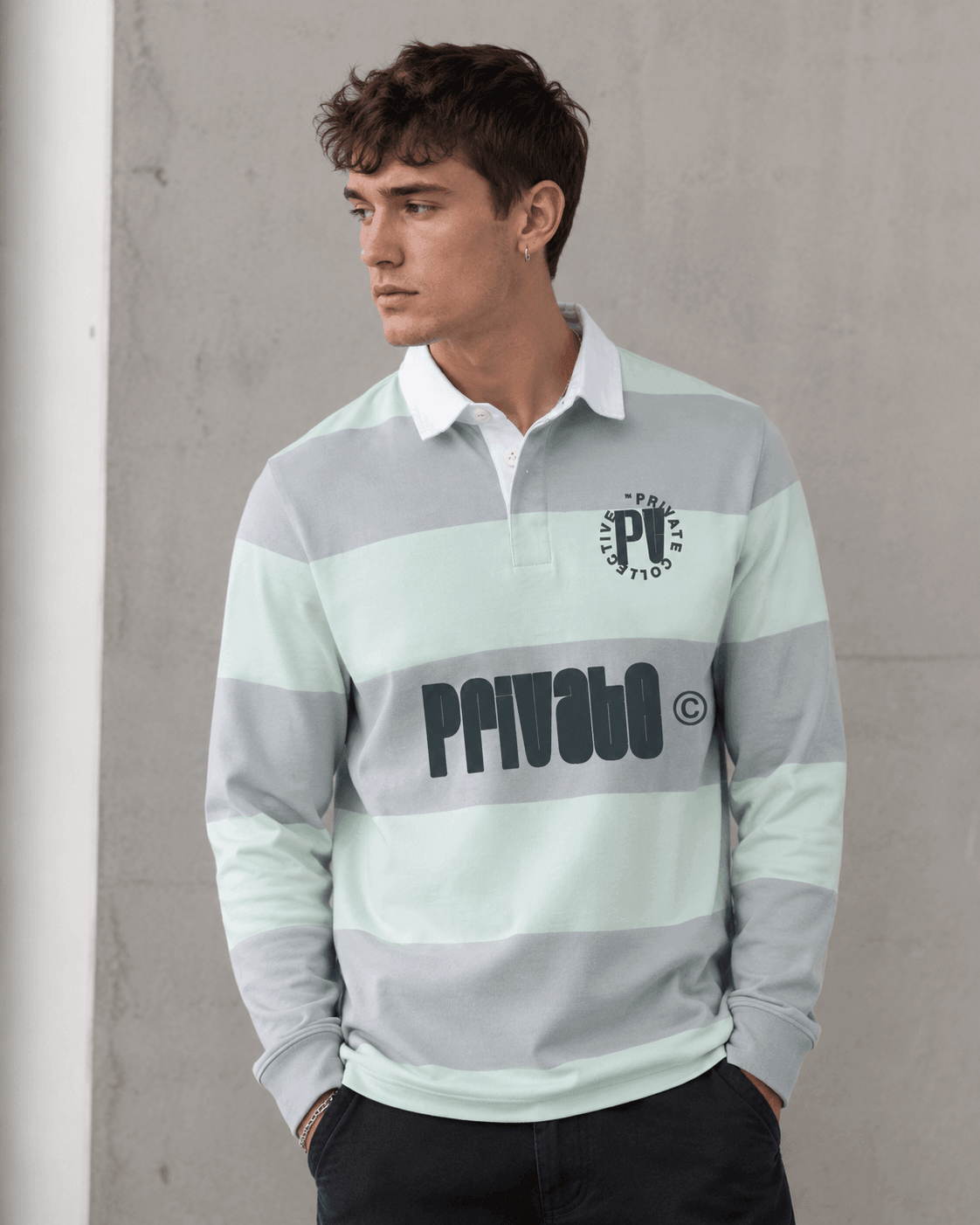 Polo rugby mint PRIVATE COLLECTIVE indossata