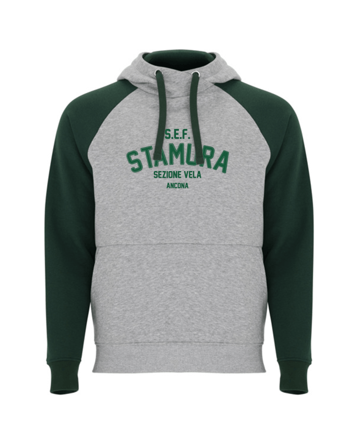 Felpa unisex Stamura Sezione Vela – fronte grigio vigorè e verde bottiglia