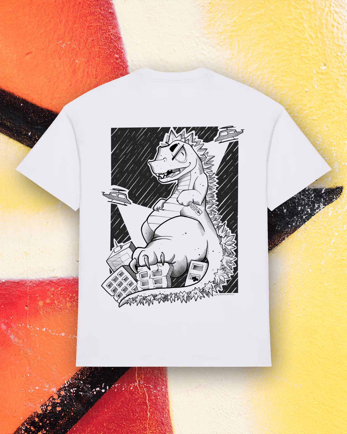 T-shirt Godzilla Chiara Akamon x CWART – grafica manga kaiju retro