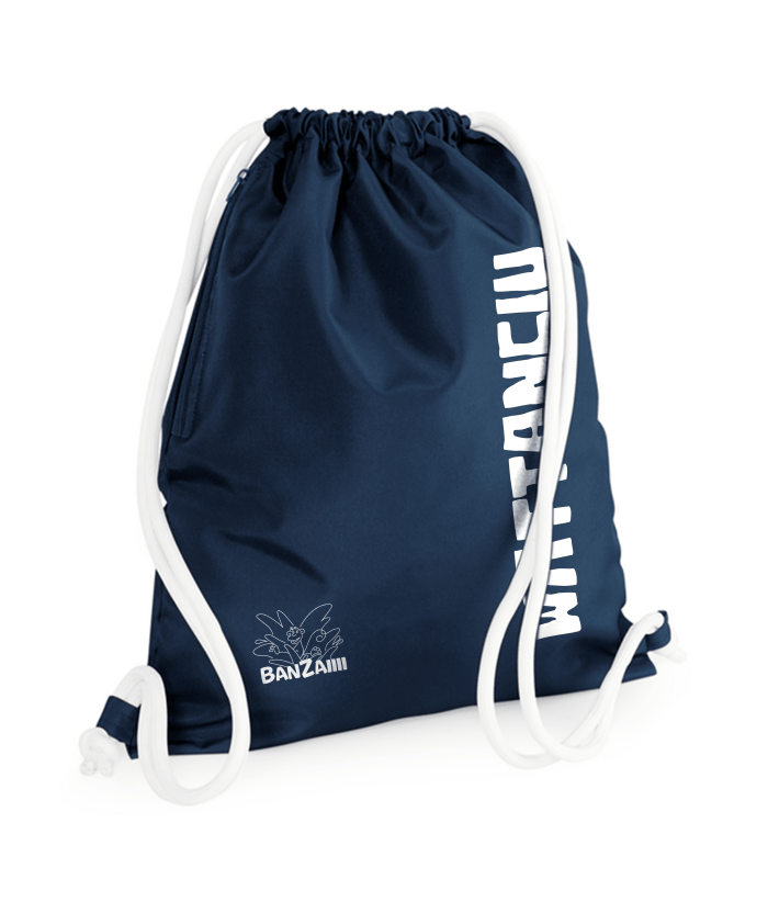 Sacca sportiva BANZAIIII navy con logo Wuttanciu