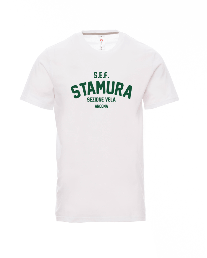 T-shirt bianca manica corta Stamura Sezione Vela – stampa verde frontale