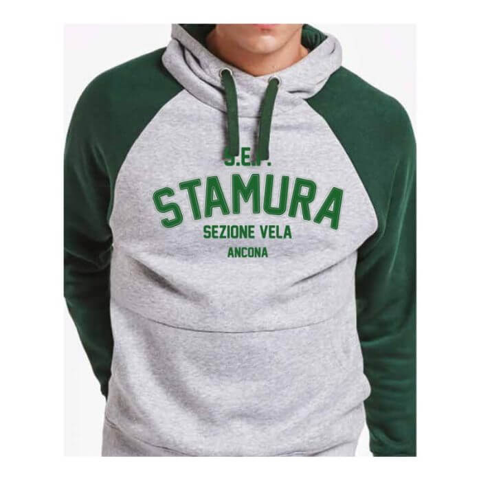 Felpa Stamura Vela con cappuccio foderato e maniche raglan verdi